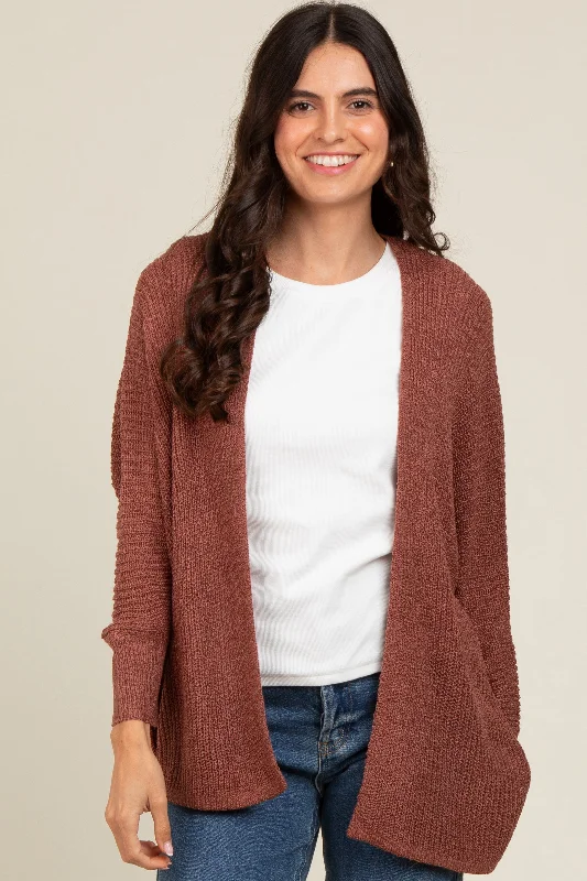 cropped women cardigan to pair with high - waisted jeansRust Knit Open Front Cardigan