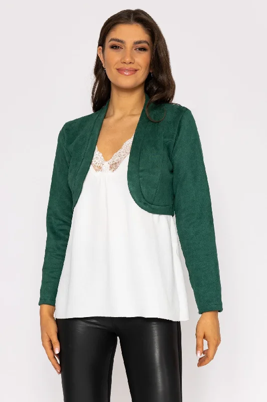 Plus Size Women's Faux Fur - Trimmed Blazers in Black for a Luxurious LookSuede Bolero in Bottle Green