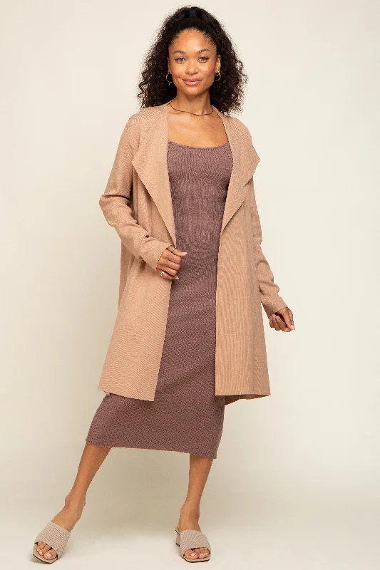 hooded women cardigan for added warmth and styleTaupe Draped Cardigan