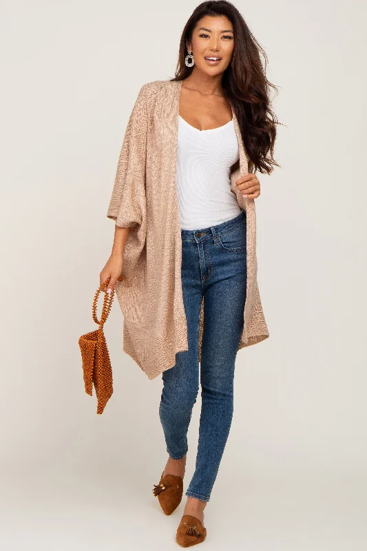 plus size women cardigan for comfortable layeringTaupe Knit Open Front Cardigan