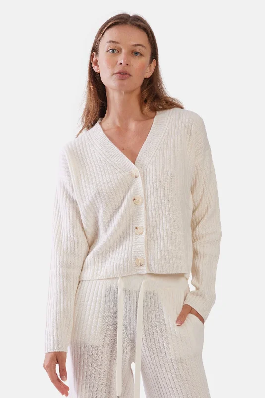 lightweight women cardigan for spring and fallBeatrice Ribbed Cardigan Eggshell