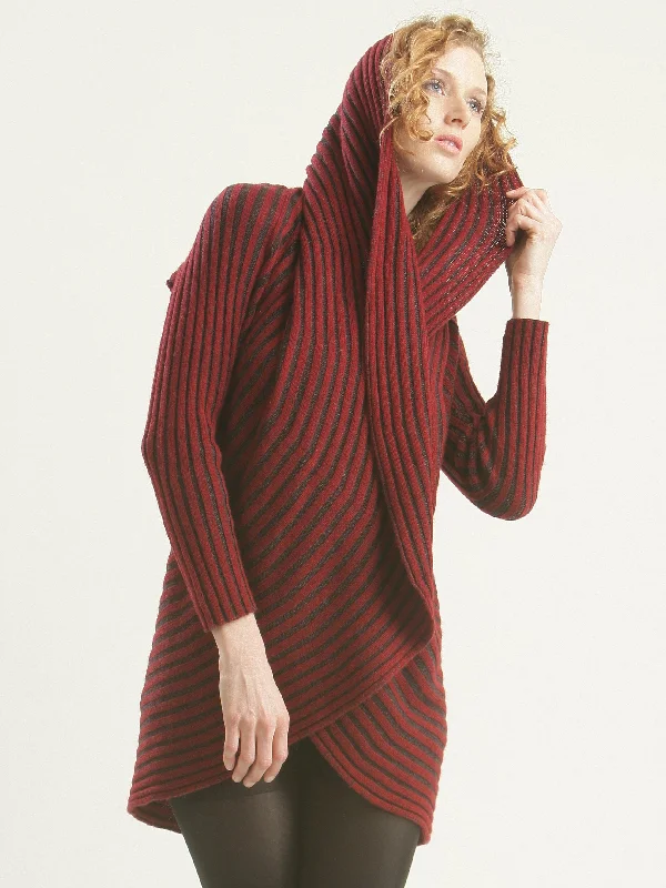 cable knit women cardigan with intricate patternsTwo-Tone Ribbed Circle Cardigan