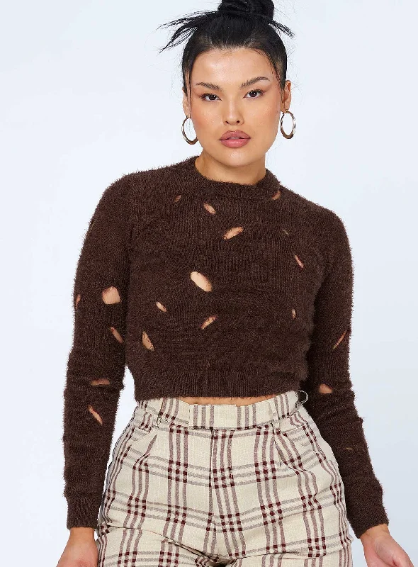 Bell - Sleeve Women's Mohair - Wool Blend SweatersAstrella Sweater/Jumper Brown