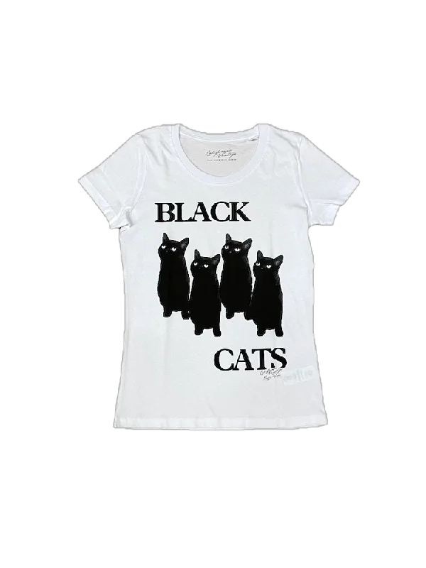 Pocketed Women T Shirt for Added FunctionalityCalifornia Vintage black cats white t-shirt