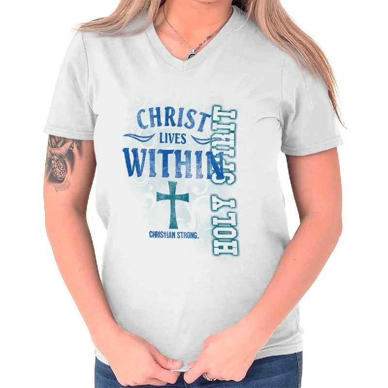 Graphic Print Women T Shirt for a Trendy StatementChrist Lives Within V-Neck T Shirt