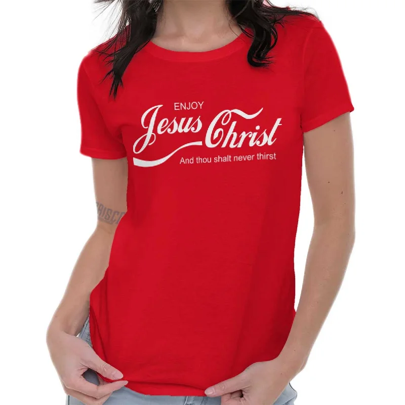 Ringer T Shirt Women with Retro - Inspired StripesEnjoy Jesus Christ Ladies T Shirt