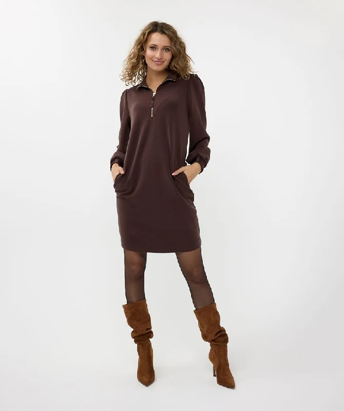 Plus Size Women's Oversized Chunky Knit SweatersEsqualo Zip Up Chocolate Dress