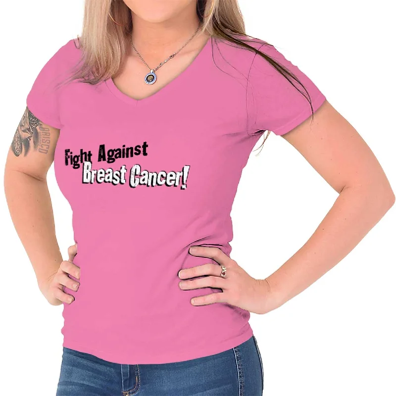 Embroidered Women T Shirt with Intricate DetailsBreast Cancer Awareness Junior Fit V-Neck T Shirt