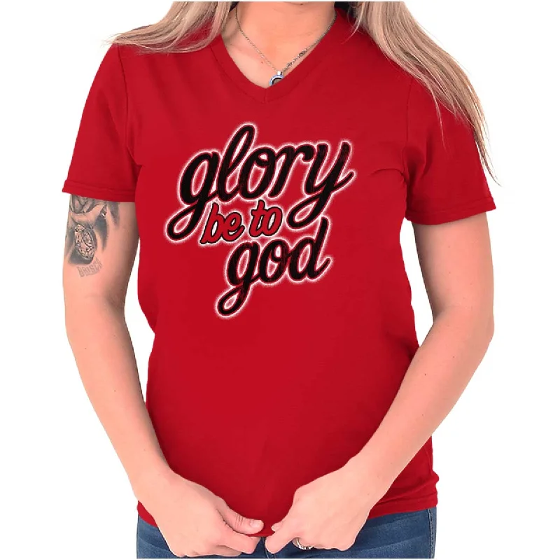 Ringer T Shirt Women with Retro - Inspired StripesGlory Be to God V-Neck T-Shirt