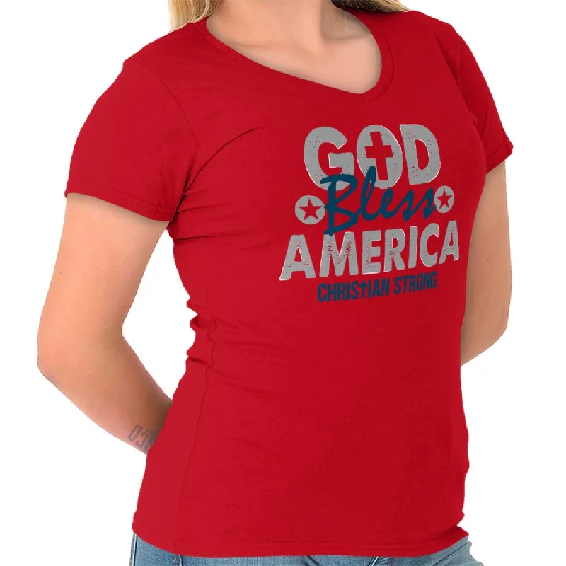 Sleeveless Women T Shirt for Summer ComfortGod Bless Patriotic Junior Fit V-Neck T-Shirt