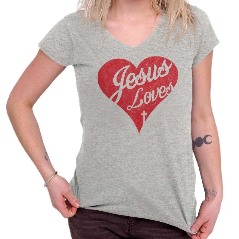 Puff Sleeve Women T Shirt for a Fashion - Forward LookJesus Loves Junior Fit V-Neck T-Shirt