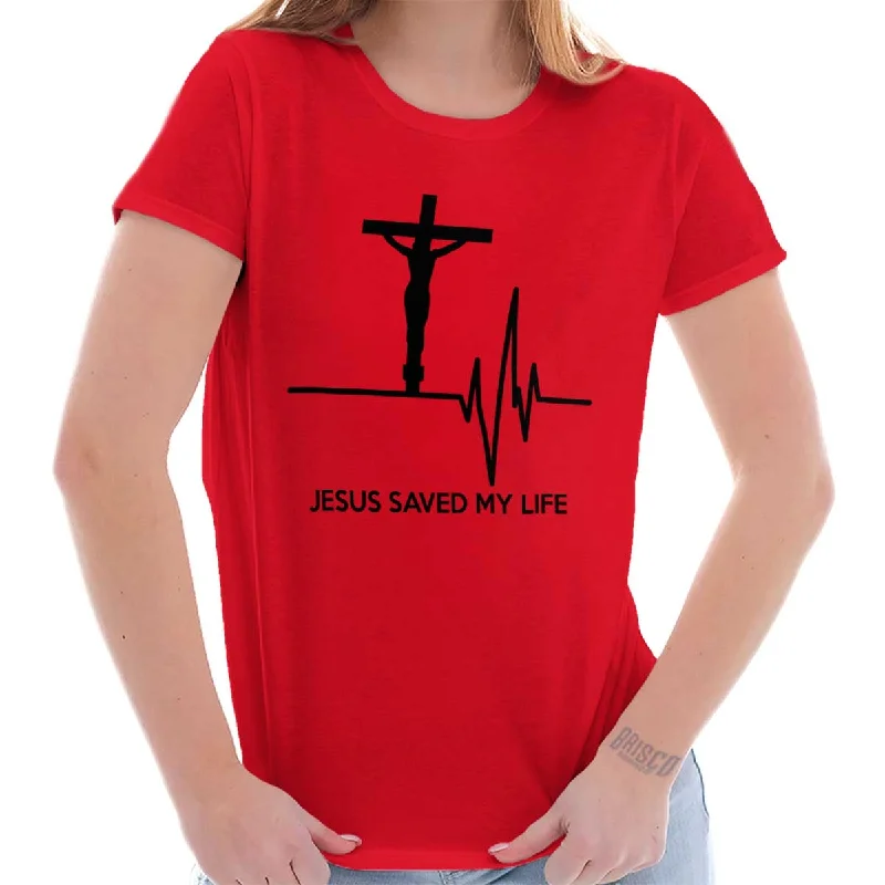 V - Neck Women T Shirt to Enhance the NecklineJesus Saved My Life Ladies T Shirt