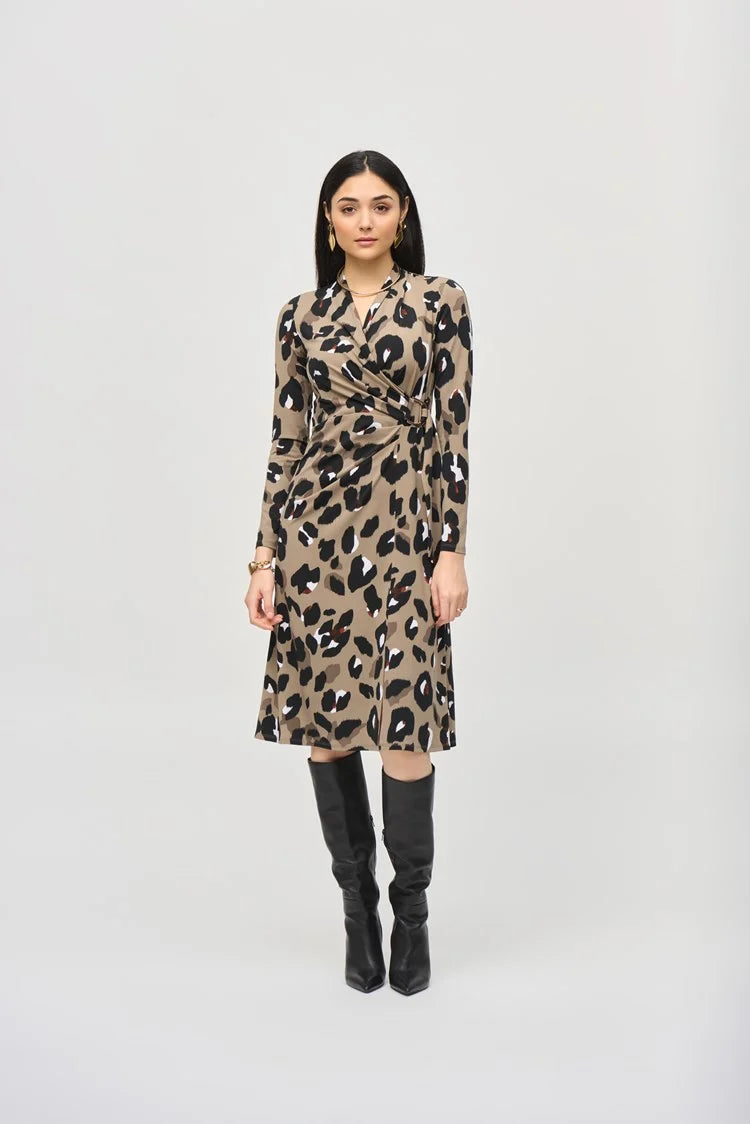 Plus Size Women's Ruffled Hem Sweaters in Floral PrintsJoseph Ribkoff Silky Knit Animal Print Wrap Dress