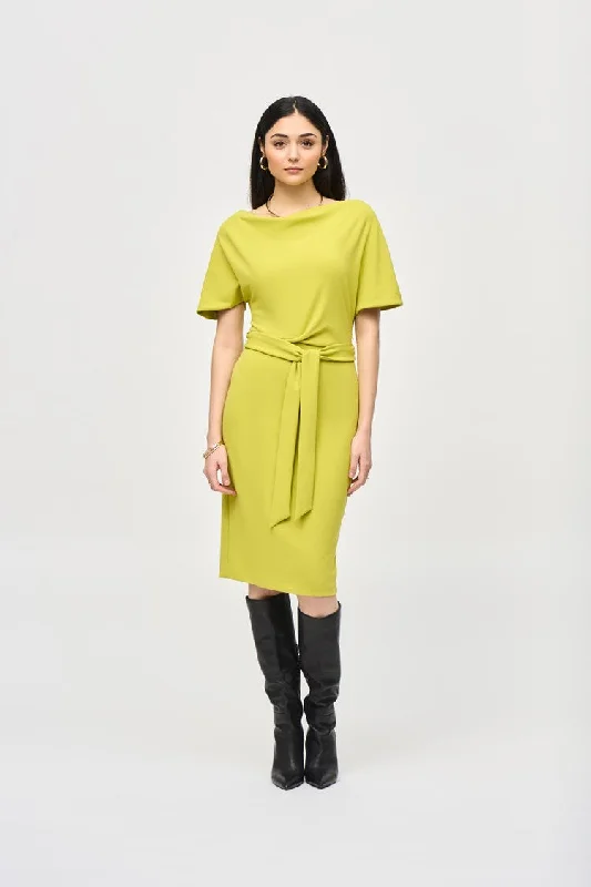 V - Neck Women's Ribbed Wool Sweaters for FallJoseph Ribkoff Wasabi Scuba Crepe Belted Sheath Dres