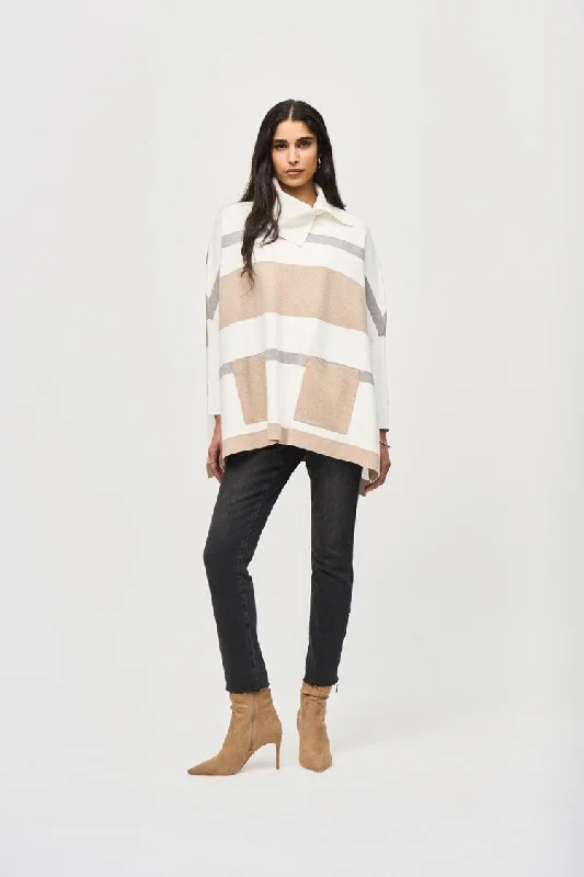 Cropped Women's Angora Blend Sweaters for a Trendy LookJoseph Ribkoff Vanilla/Oatmeal/Melange Grey Jacquard Sweater Knit Poncho