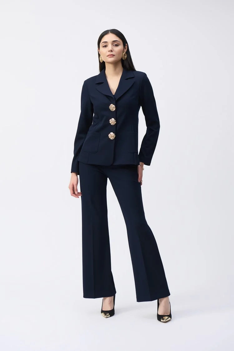 Plus Size Women's Belted Cable Knit SweatersJoseph Ribkoff Midnight Blue Scuba Crepe Fitted Blazer