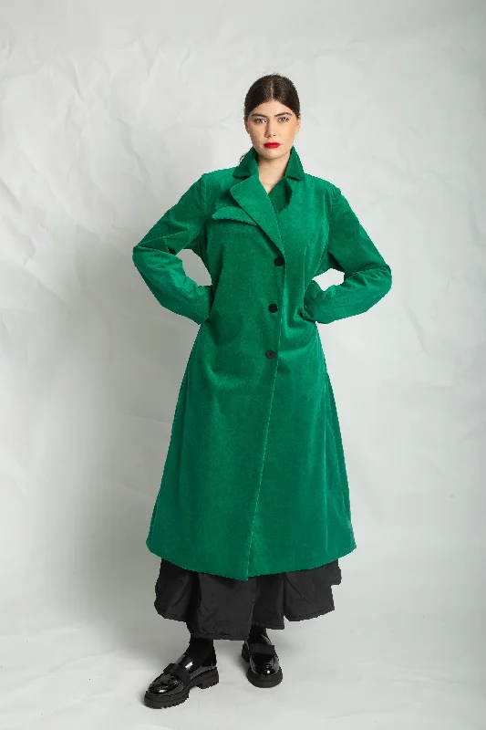 Split - Hem Women's Linen Blend Sweaters for SpringLes Filles D'ailleurs Green Velvet Belted Coat