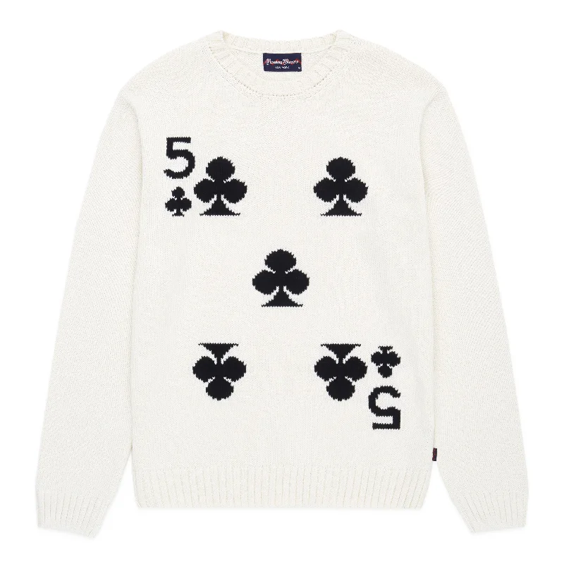 High - Low Hem Women's Cashmere - Blended SweatersFive of Clubs Playing Card Knitted Sweater