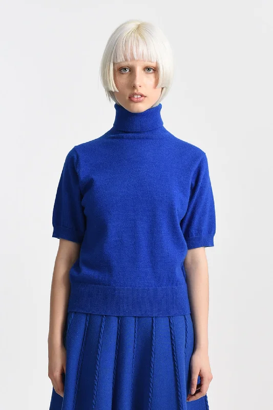 Plus Size Women's Side - Slit Sweaters in Bold SolidsMolly Bracken Electric Blue Knitted Sweater