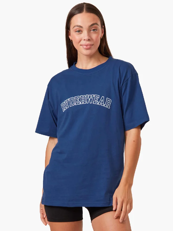 Ringer T Shirt Women with Retro - Inspired StripesOversized T-Shirt - Royal Blue