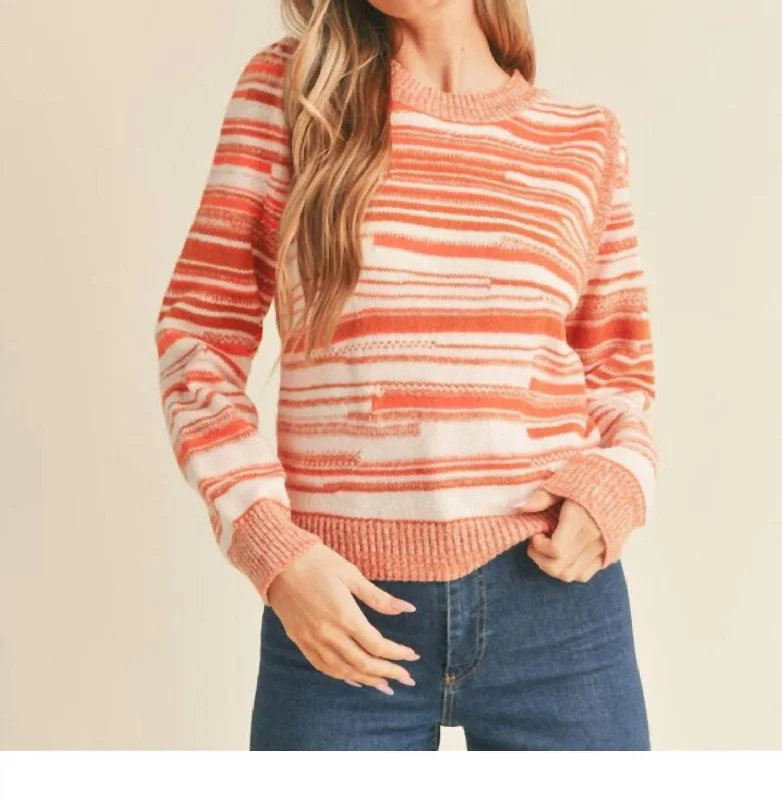 Tie - Front Women's Lambswool Sweaters in Pastel HuesPuff Shoulder Striped Sweater In Clay/ivory