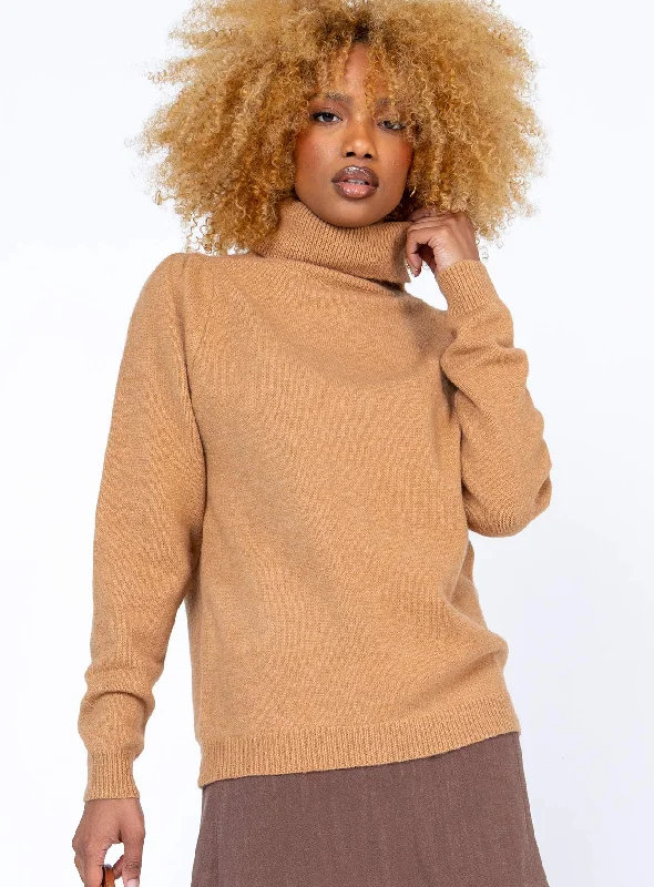 Plus Size Women's Side - Slit Sweaters in Bold SolidsLarissa Sweater Brown