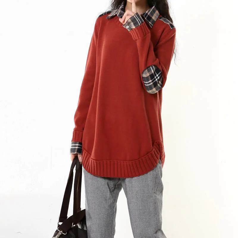 Cropped Women's Angora Blend Sweaters for a Trendy LookRed sweaters woman fake two pieces