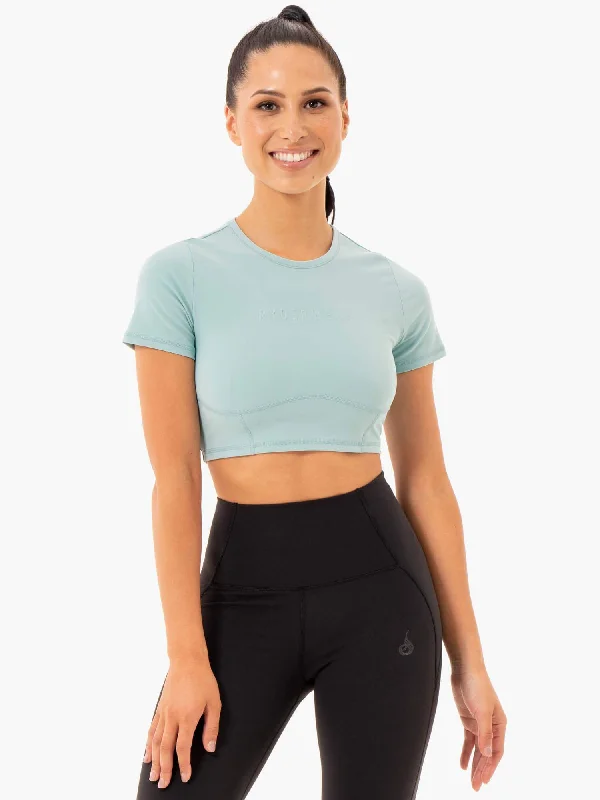 Crop Top Women T Shirt to Pair with High - Waisted BottomsSola Fitted T-Shirt - Seafoam Blue