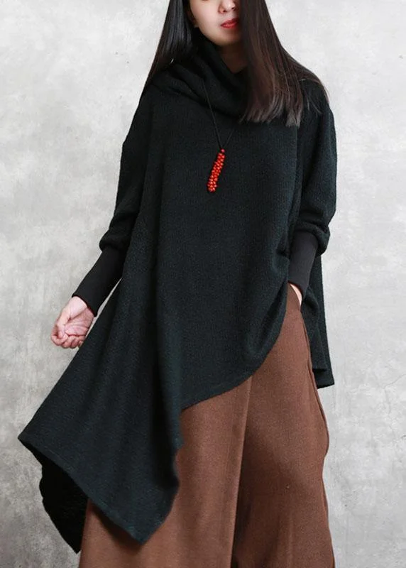 Women's Long Sleeve Turtleneck Cashmere SweatersStylish Black Turtleneck Asymmetrical Design Fall Knit Sweaters