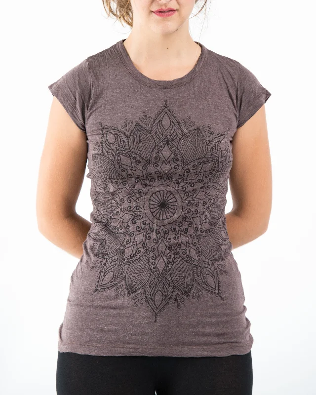 Plus Size Women T Shirt for a Comfortable and Flattering FitWomens Lotus Mandala T-Shirt in Brown