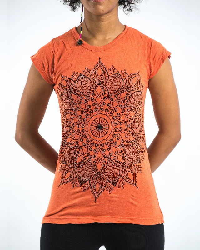 Puff Sleeve Women T Shirt for a Fashion - Forward LookWomens Lotus Mandala T-Shirt in Orange