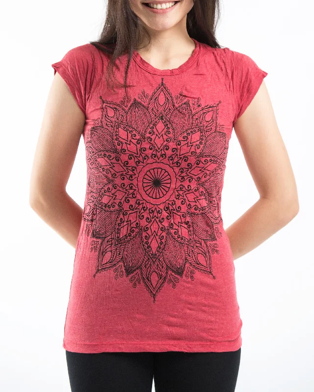 Muscle Women T Shirt for a Sporty and Casual LookWomens Lotus Mandala T-Shirt in Red