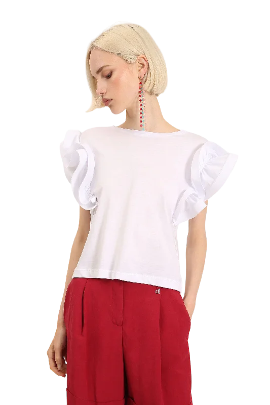 Embroidered Women T Shirt with Intricate DetailsDixie white volant t-shirt