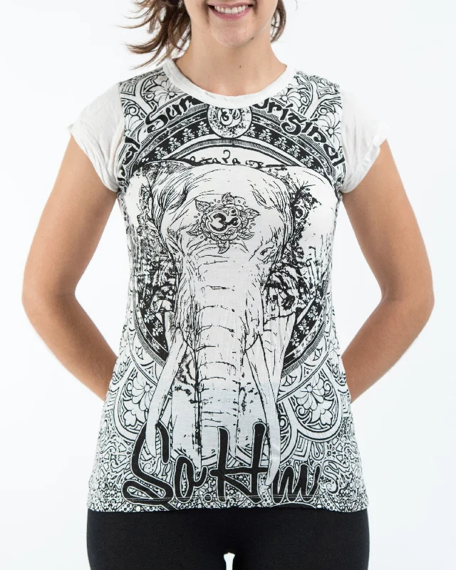 Distressed Women T Shirt with a Laid - Back AestheticWomens Wild Elephant T-Shirt in White