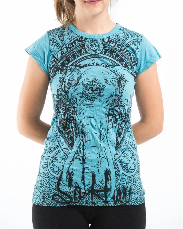 Crew Neck Women T Shirt with a Timeless DesignWomens Wild Elephant T-Shirt in Turquoise