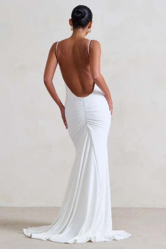 Halter Neck Women Dress to Show Off the Shoulders and NecklineAdele | White Ruched Fishtail Cami Maxi Dress