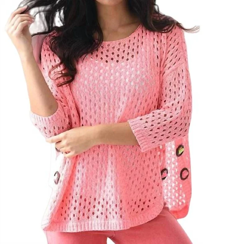 Plus Size Women's Fit - and - Flare Sweater Dresses with Ruffled HemAimee Wooden Button Poncho In Pink