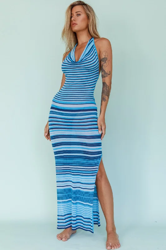 Shift Women Dress with a Simple and Classic Design for Everyday WearAzure Shores Knit Midi Dress Striped Blue