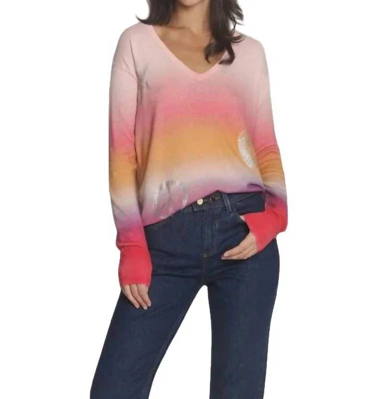 Wrap - Style Women's Lambswool Sweater Dresses in Elegant ShadesBali Sunset Top In Pink Ombre