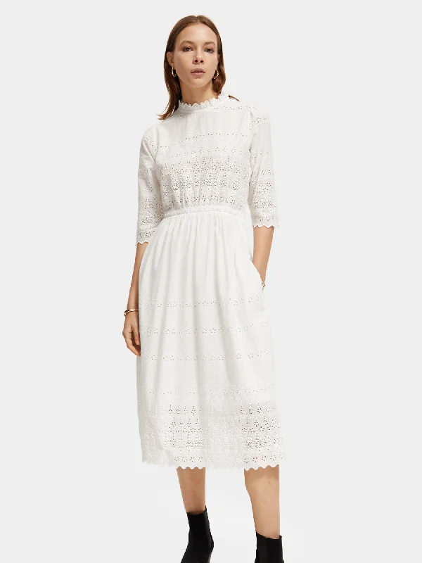 Lace - Embellished Women Dress for an Elegant and Sophisticated AppearanceBroderie anglaise midi dress