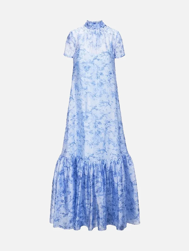 Empire Waist Women Dress to Accentuate the Bust and Conceal the WaistCalluna Dress in Periwinkle Floral Blue