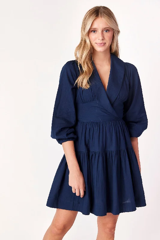 Wrap - Style Women Dress with Adjustable Fit for All Body TypesCaroline Collared Dress Indigo