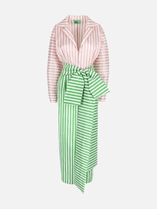 Sheath Women Dress with a Tailored Fit for a Professional LookClaire Stripe Dress in Grass Green & Blush Pink