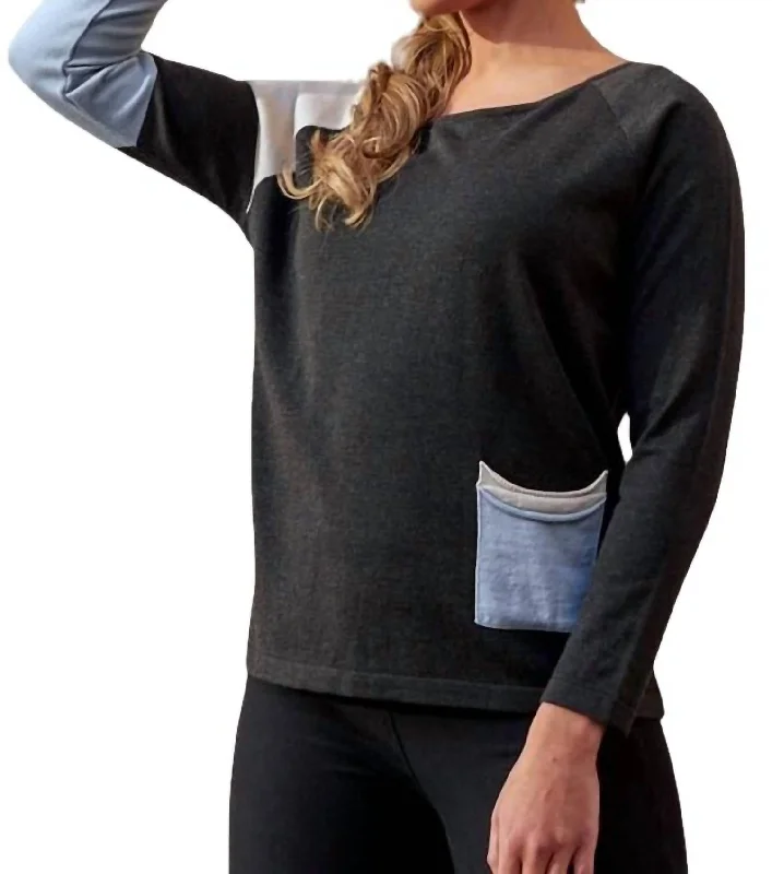 Longline Women's Mohair Sweater Dresses in a Loose FitColor Block Scoopsweater In Coal Combo