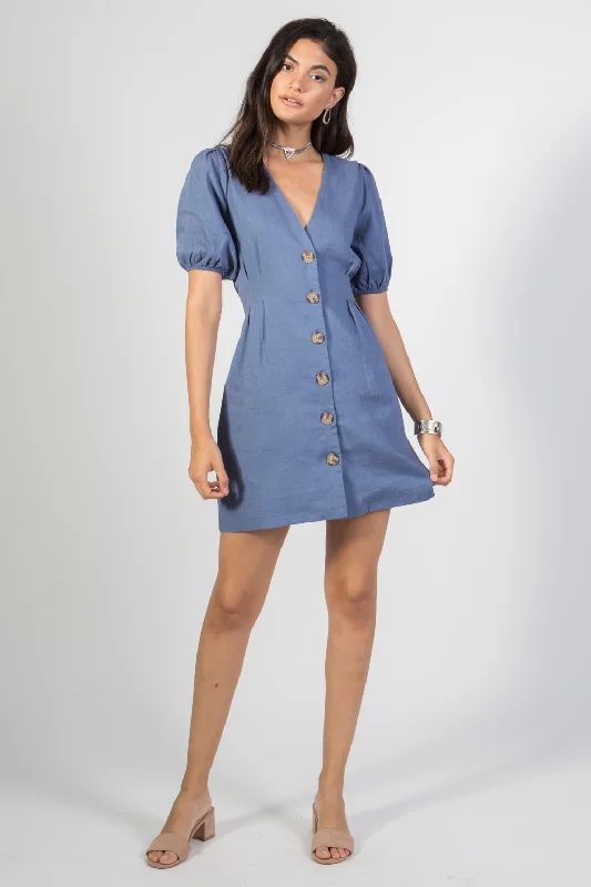 Mermaid - Style Women Dress with a Fitted Silhouette for Special OccasionsDenim Puff Sleeve Dress