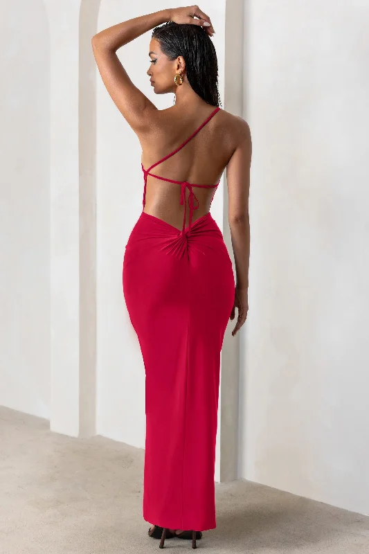 Wrap - Style Women Dress with Adjustable Fit for All Body TypesDressing Up | Red One Shoulder Maxi Dress With Open Back Detail