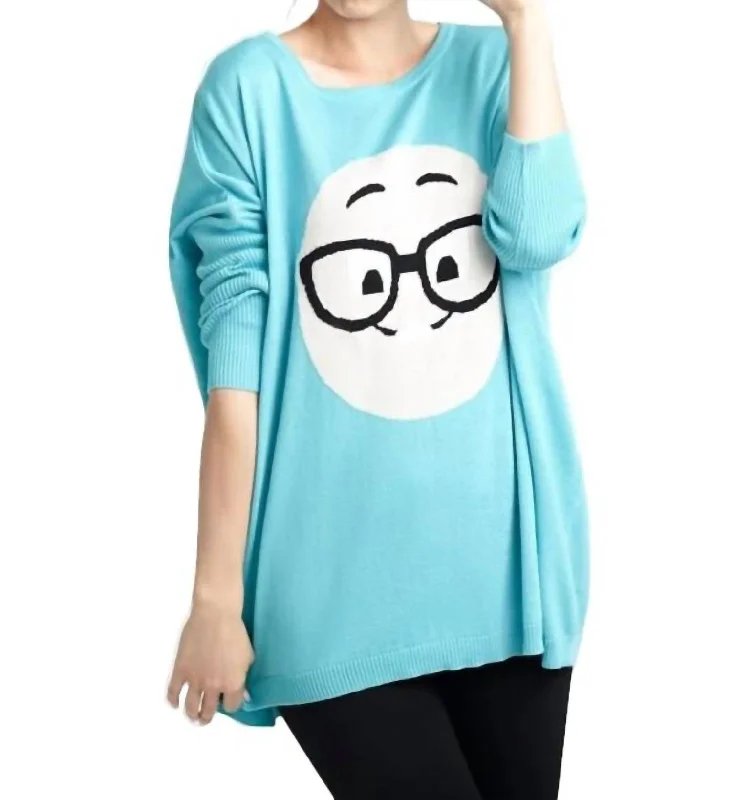 Plus Size Women's Tunic - Style Sweater Dresses with PocketsGeek Chic Emoji Pullover In Turquoise