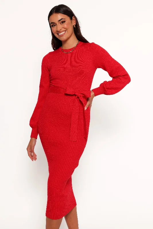 Mini - Length Women's Chunky Knit Sweater Dresses in Bold HuesHelena Dress - Red