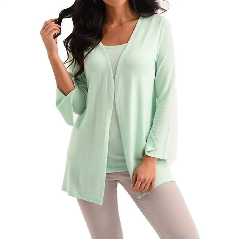 Sleeveless Women's Silk Blend Sweater Dresses for a Sophisticated LookJane Long Sleeve Kashmira Cardigan In Mint