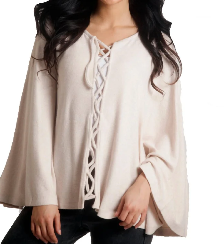 Mini - Length Women's Chunky Knit Sweater Dresses in Bold HuesJessica Kashmira Poncho In Beige